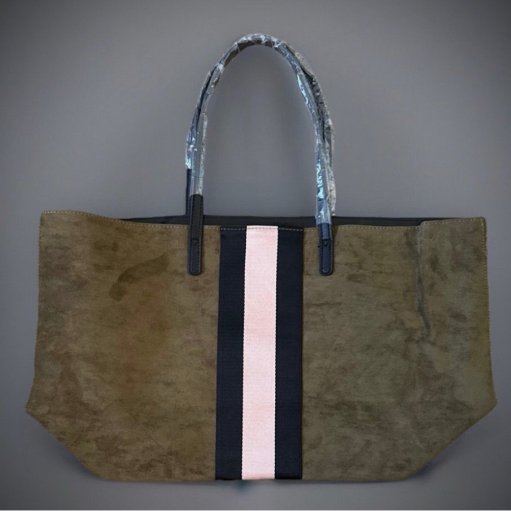 Olive and Pink Suede Tote Bag
